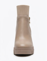 River Island Beige Platform Block Heel Ankle Boots with Ribbed Cuff