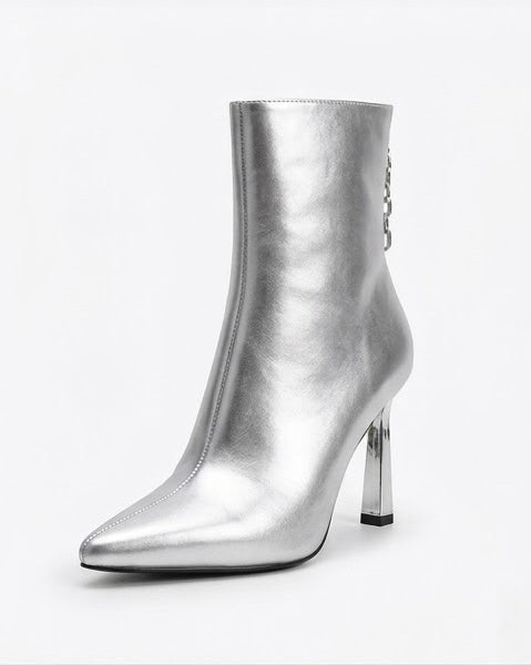 Primark Silver Metallic Stiletto Ankle Boots