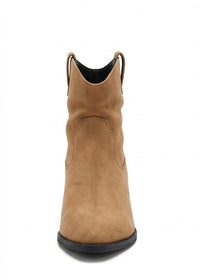 Papaya Camel Suede-Effect Western Block Heel Ankle Boots