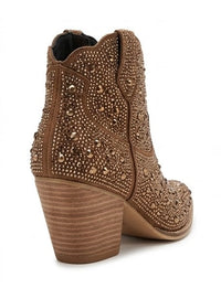 TU Bronze Embellished Western Block Heel Ankle Boots