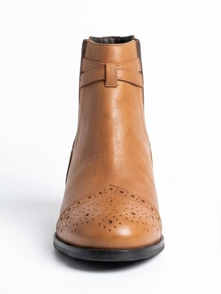 Monsoon Tan Brogue Block Heel Chelsea Ankle Boots