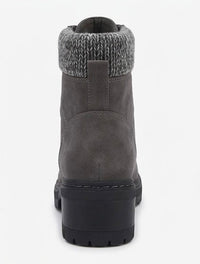 TU Grey Suede-Effect Lace-Up Ankle Boots with Knit Cuff