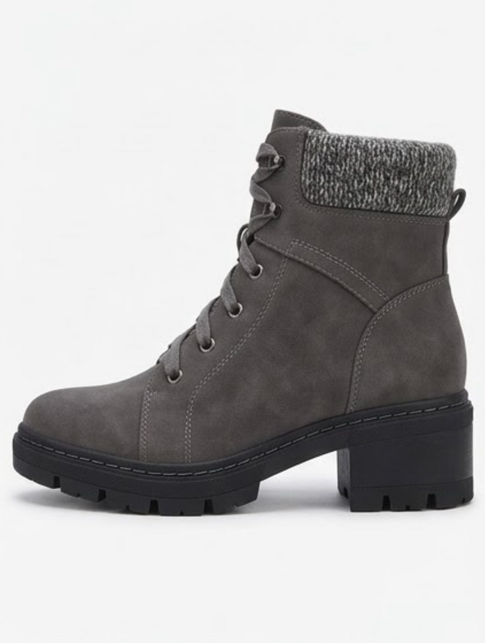 TU Grey Suede-Effect Lace-Up Ankle Boots with Knit Cuff