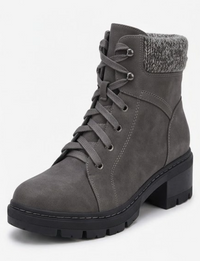 TU Grey Suede-Effect Lace-Up Ankle Boots with Knit Cuff