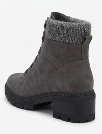 TU Grey Suede-Effect Lace-Up Ankle Boots with Knit Cuff