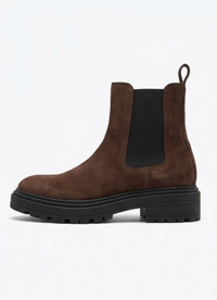 Papaya Brown Suede-Effect Chunky Chelsea Boots