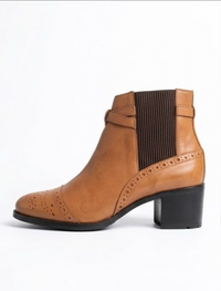 Monsoon Tan Brogue Block Heel Chelsea Ankle Boots