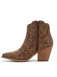 TU Bronze Embellished Western Block Heel Ankle Boots
