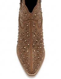TU Bronze Embellished Western Block Heel Ankle Boots