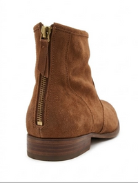 Brown Suede-Effect Back Zip Ankle Boots