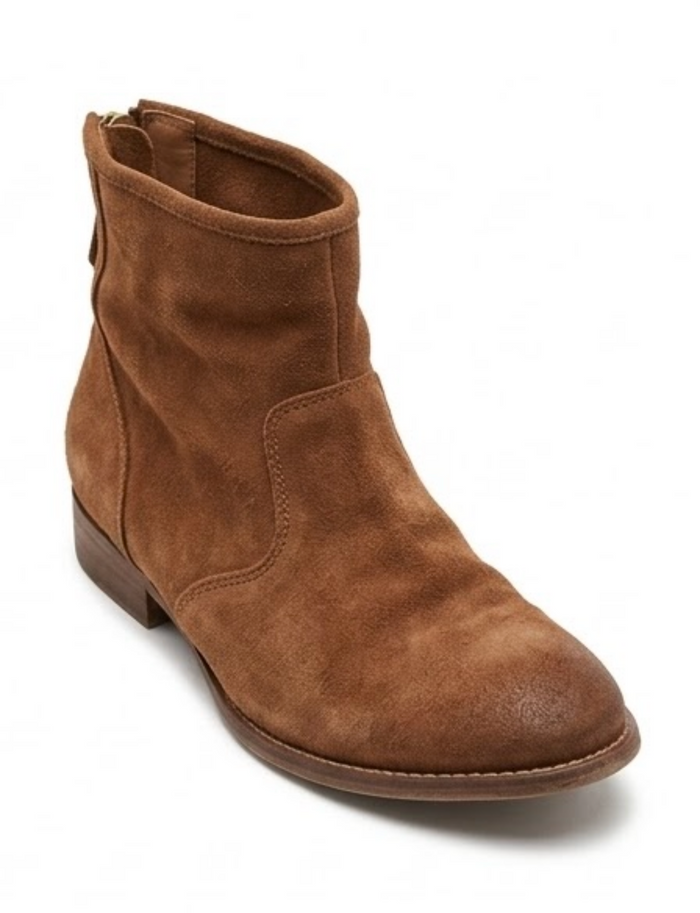Brown Suede-Effect Back Zip Ankle Boots
