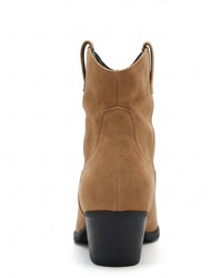 Papaya Camel Suede-Effect Western Block Heel Ankle Boots