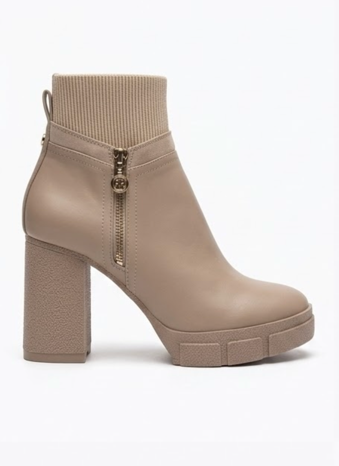 River Island Beige Platform Block Heel Ankle Boots with Ribbed Cuff