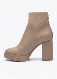 River Island Beige Platform Block Heel Ankle Boots with Ribbed Cuff