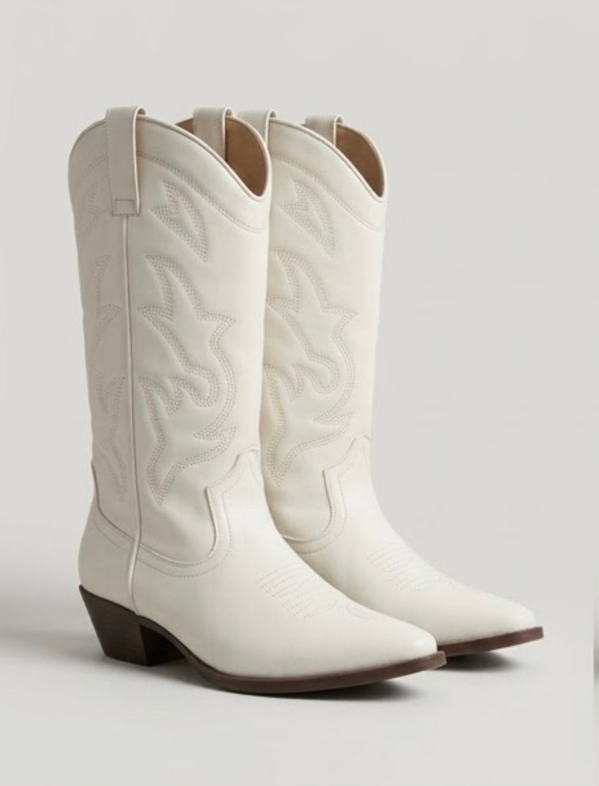 Stradivarius Off-White Embroidered Cowboy Boots