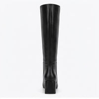 Boohoo Black Square Toe Block Heel Knee-High Boots