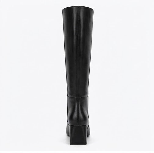 Boohoo Black Square Toe Block Heel Knee-High Boots