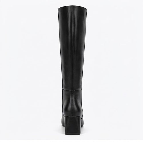 Boohoo Black Square Toe Block Heel Knee-High Boots