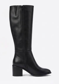 Boohoo Wide Fit Black Low Block Heel Knee-High Boots