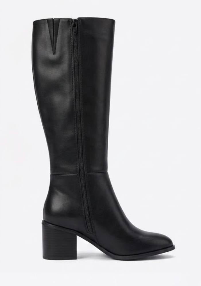 Boohoo Wide Fit Black Low Block Heel Knee-High Boots