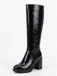 Boohoo Black High-Shine Block Heel Knee-High Boots