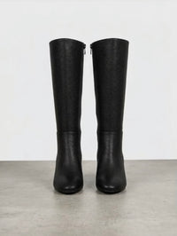 Boohoo Black Pebbled Knee-High Block Heel Boots