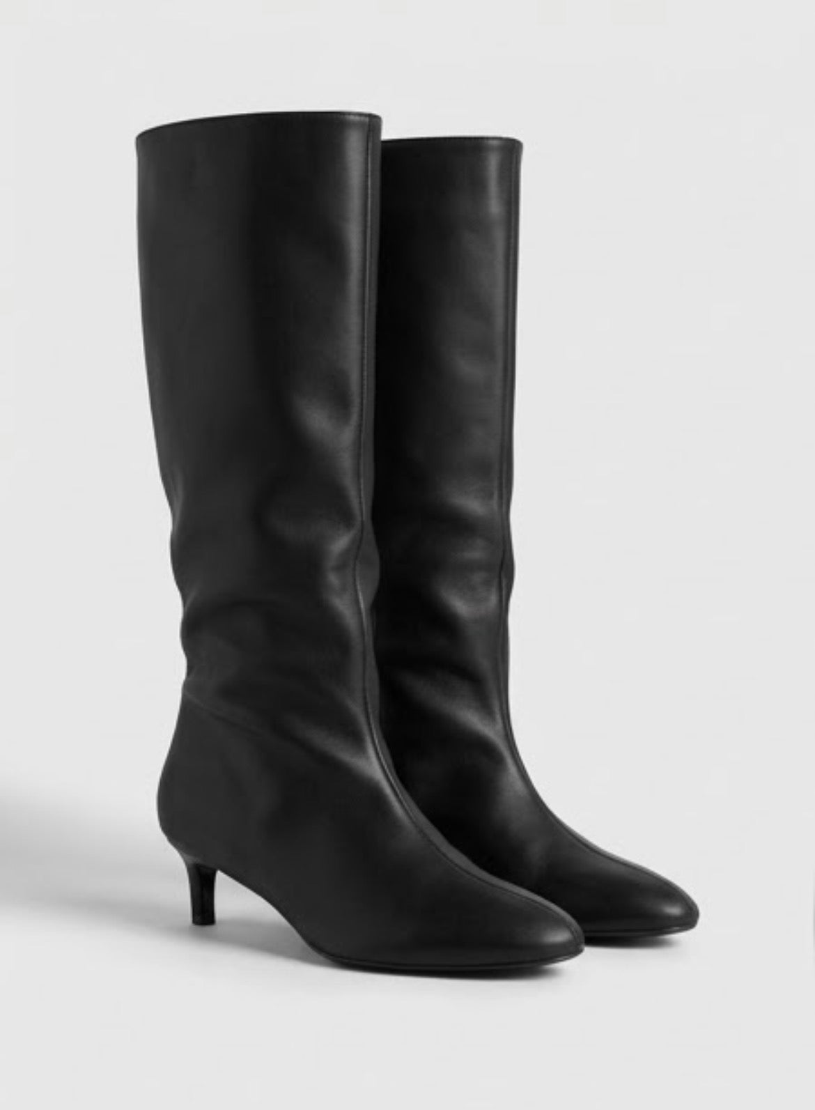 Pretty Little Thing Black Knee-High Kitten Heel Boots