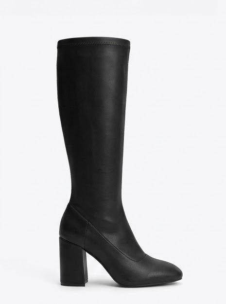 Boohoo Black Almond Toe Block Heel Knee-High Boots