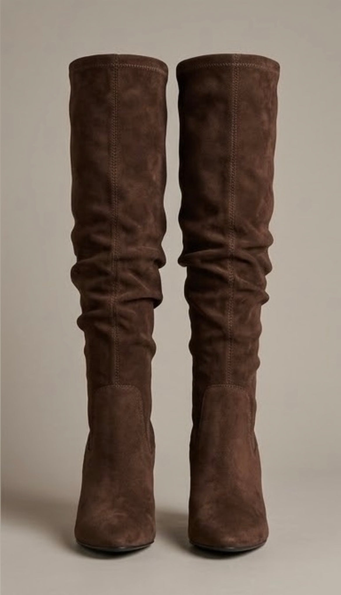 Dune Brown Suede-Effect Slouch Block Heel Boots