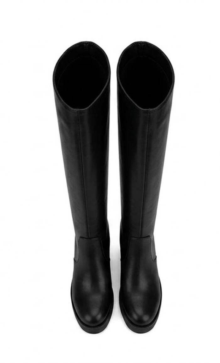 Boohoo Black Chunky Platform Block Heel Knee-High Boots