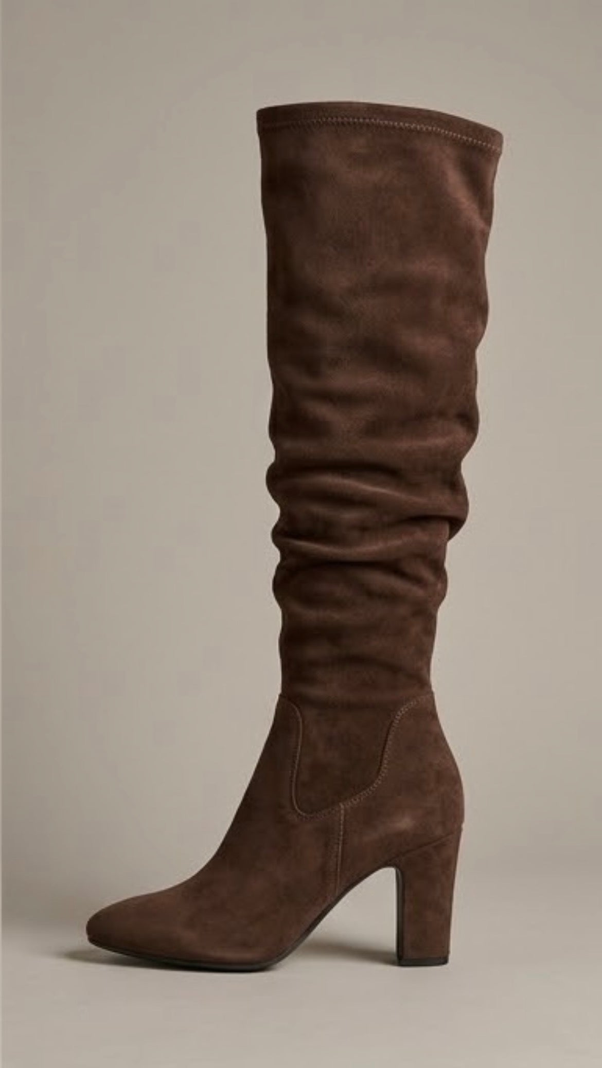 Dune Brown Suede-Effect Slouch Block Heel Boots