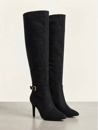 Boohoo Wide Fit Black Suede-Effect Over-the-Knee Stiletto Boots