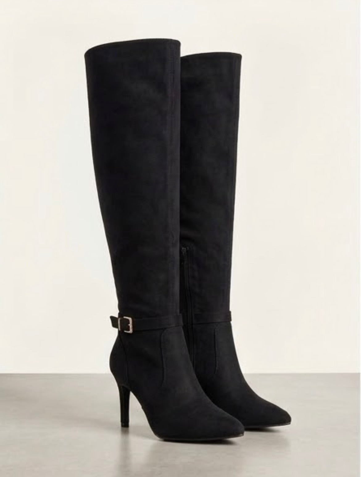 Boohoo Wide Fit Black Suede-Effect Over-the-Knee Stiletto Boots