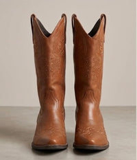 Boohoo Tan Embroidered Cowboy Boots