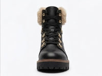 River Island Black Lace-Up Hiker Boots with Faux-Fur Cuff