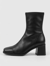 Papaya Black Square Toe Block Heel Ankle Boots