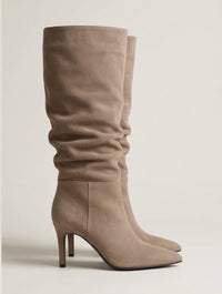 Boohoo Taupe Suede Slouch Knee-High Stiletto Boots