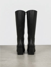 Boohoo Black Pebbled Knee-High Block Heel Boots