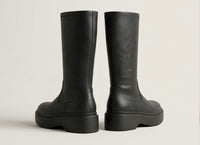 Linzi Black Chunky Sole Mid-Calf Pull-On Boots