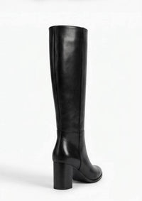 Primark Black Block Heel Knee-High Boots with Gold Buckle