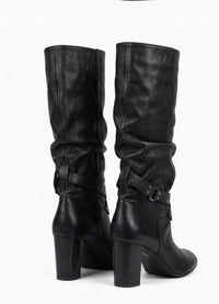 Monsoon Black Slouch Studded Strap Block Heel Boots