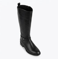 Primark Black Flat Riding Knee-High Boots with Silver Buckle