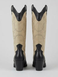Primark Beige and Black Western Block Heel Knee-High Boots