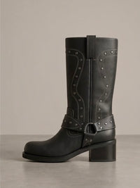 River Island Black Studded Harness Biker Boots