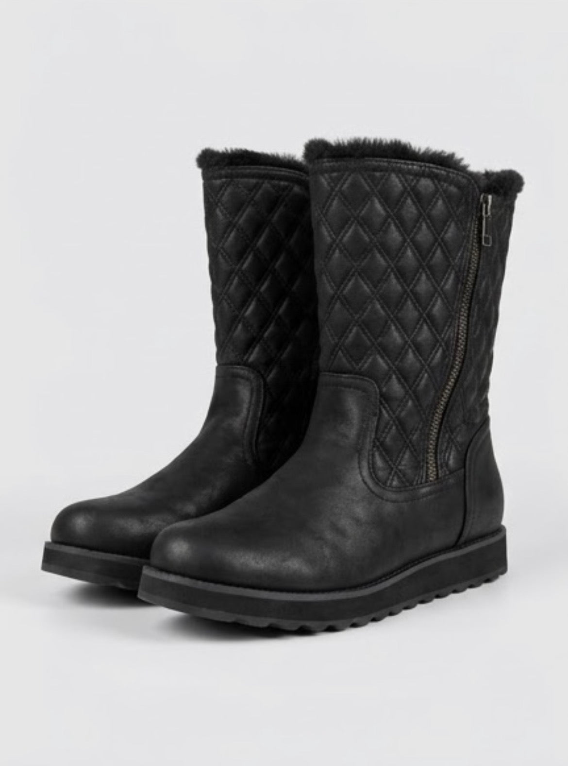 Skechers Black Quilted Fur-Lined Boots