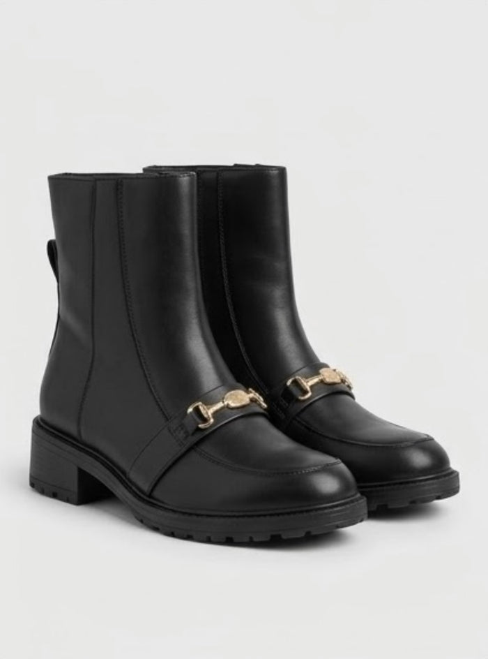 River Island Black Chain Trim Loafer Ankle Boots