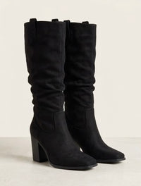 Miss KG Black Suede-Effect Slouch Knee-High Block Heel Boots