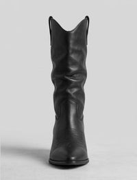 Boohoo Black Slouch Mid-Calf Cowboy Boots