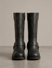 River Island Black Studded Harness Biker Boots