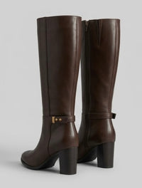 Primark Brown Buckle Block Heel Knee-High Boots